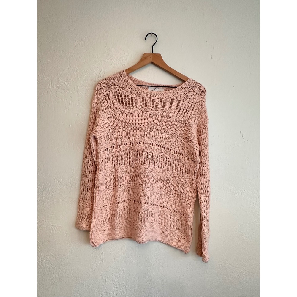 Magaschoni Womens Blush Pink Open Knit Pointelle Cotton Blend Sweater Small